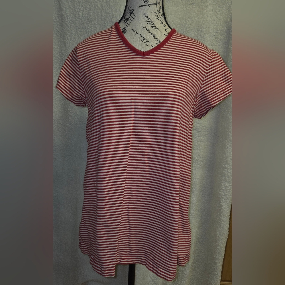 Vintage BABY and ME Maternity T-Shirt 95% Cotton Stretch Red/White Striped Sz M